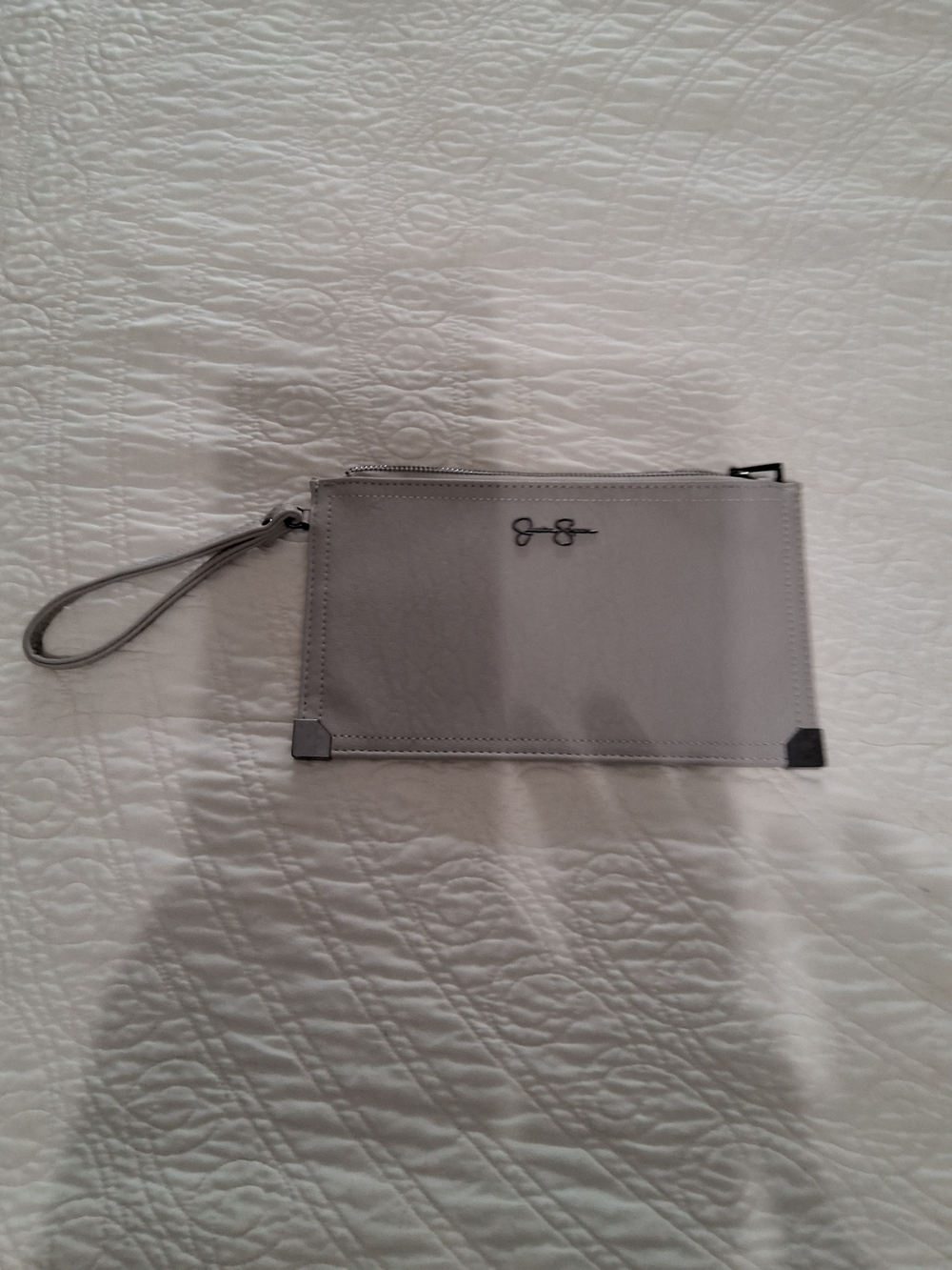 Jessica Simpson Light Gray Wristlet Clutch with Logo Accent NWOT